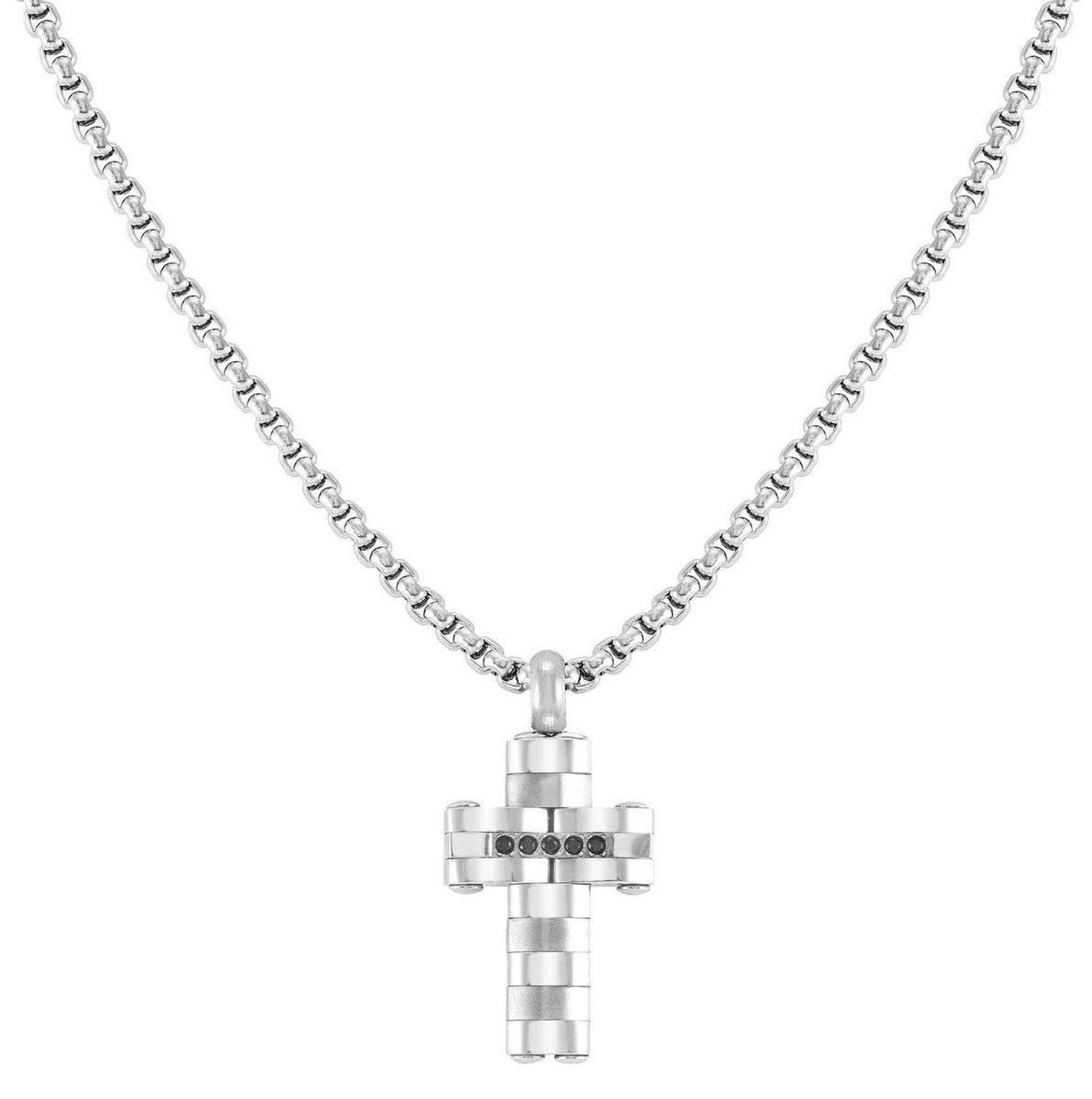 Naszyjnik stalowy męski Nomination Italy Strong Krzyż Srebrny z Diamentami 028304 009f.jpg